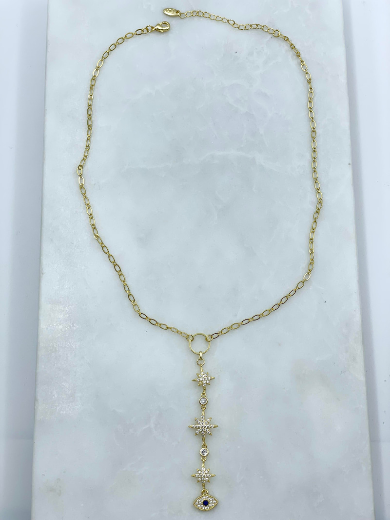 Altın Kaplama Kuzey Yıldızı ve Göz Model Y Kolye Gold