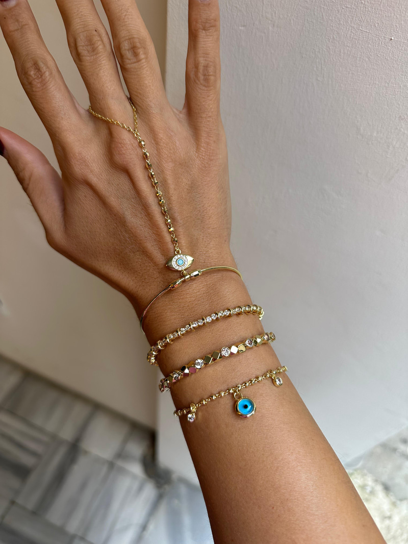 Altın Kaplama Gold Detaylı Kristal Taşlı Yaylı Bileklik Gold