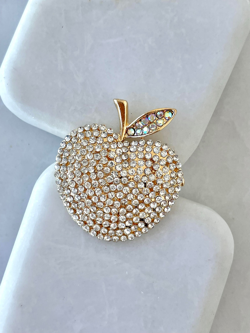 Taşlı Elma Broş Gold