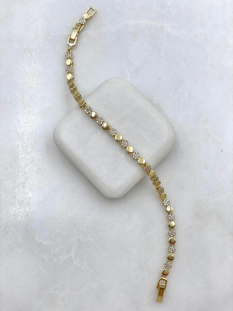 Altın Kaplama Gömme Taşlı Dizi Daire Bileklik Gold