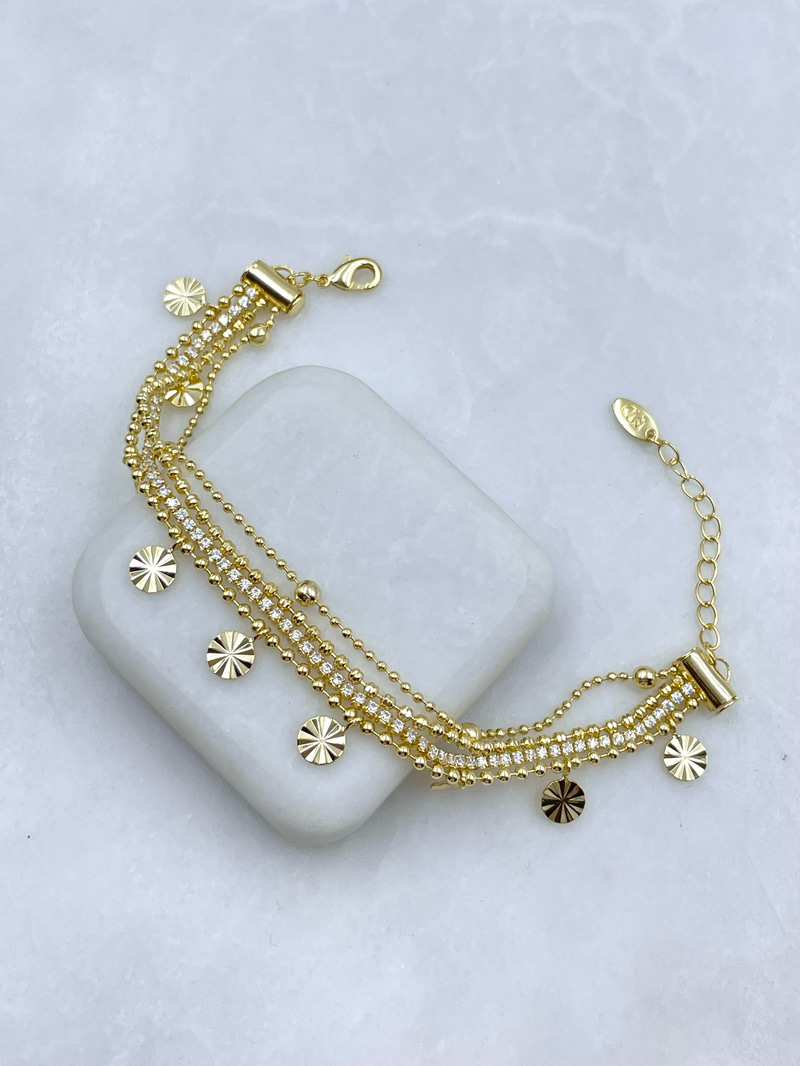 Altın Kaplama Lazer Kesim Pul Sallantılı Dörtlü Bileklik Gold