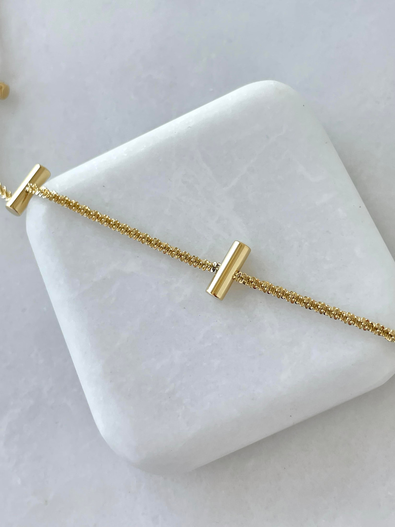 Çelik Sütun Model Işıltılı Zincir Kolye Gold
