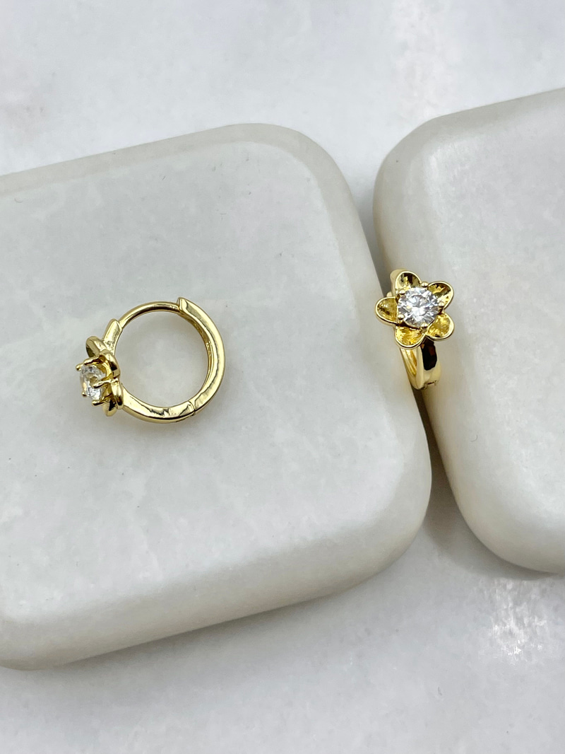 Özel Seri Minimal Kristal Taşlı Çiçek Halka Küpe Gold
