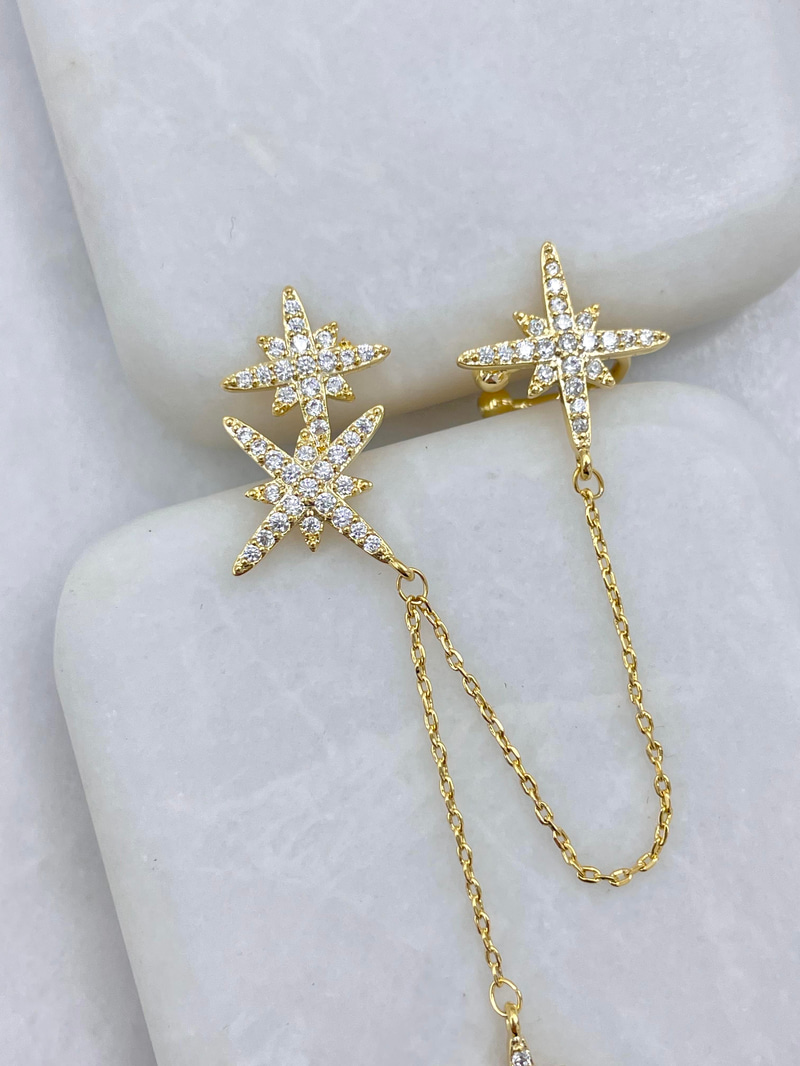 Altın Kaplama Kuzey Yıldız Model Kıkırdaklı Küpe Gold