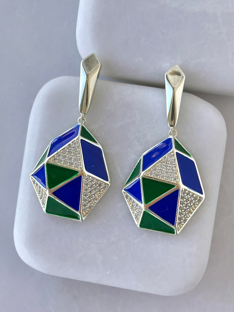 Altın Kaplama Taşlı Mineli Geometrik Küpe Gold