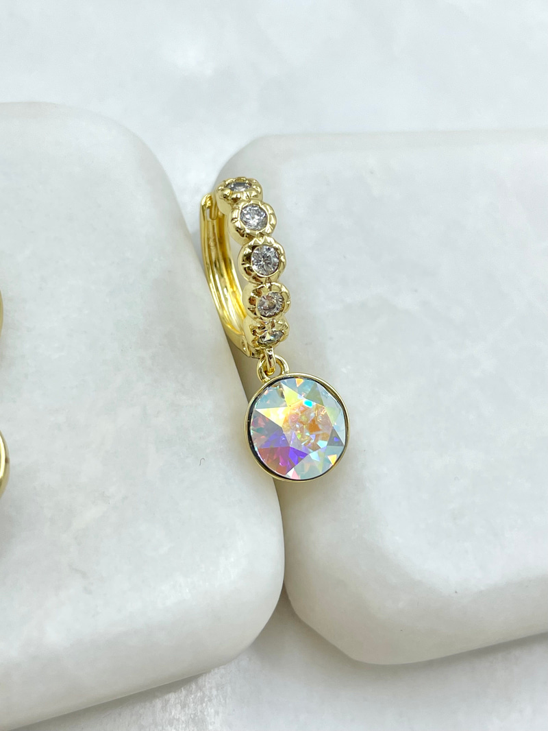 Özel Seri Swarovski Sallantılı Kristal Halka Küpe Gold