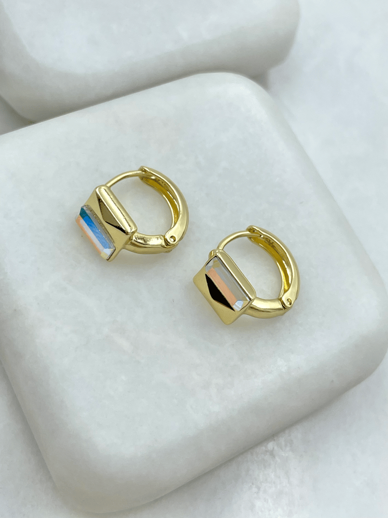 Özel Seri Plaka ve Swarovski Taşlı Kare Küpe Gold