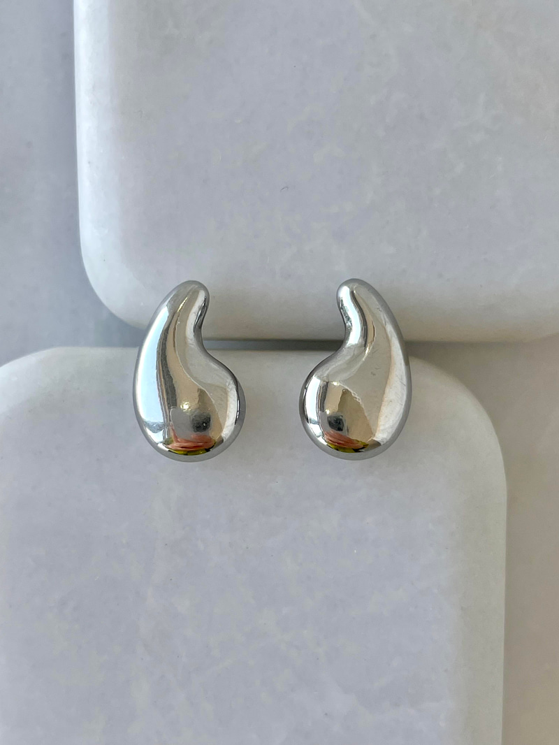 Çelik Minik Ezme Damla Küpe Gümüş