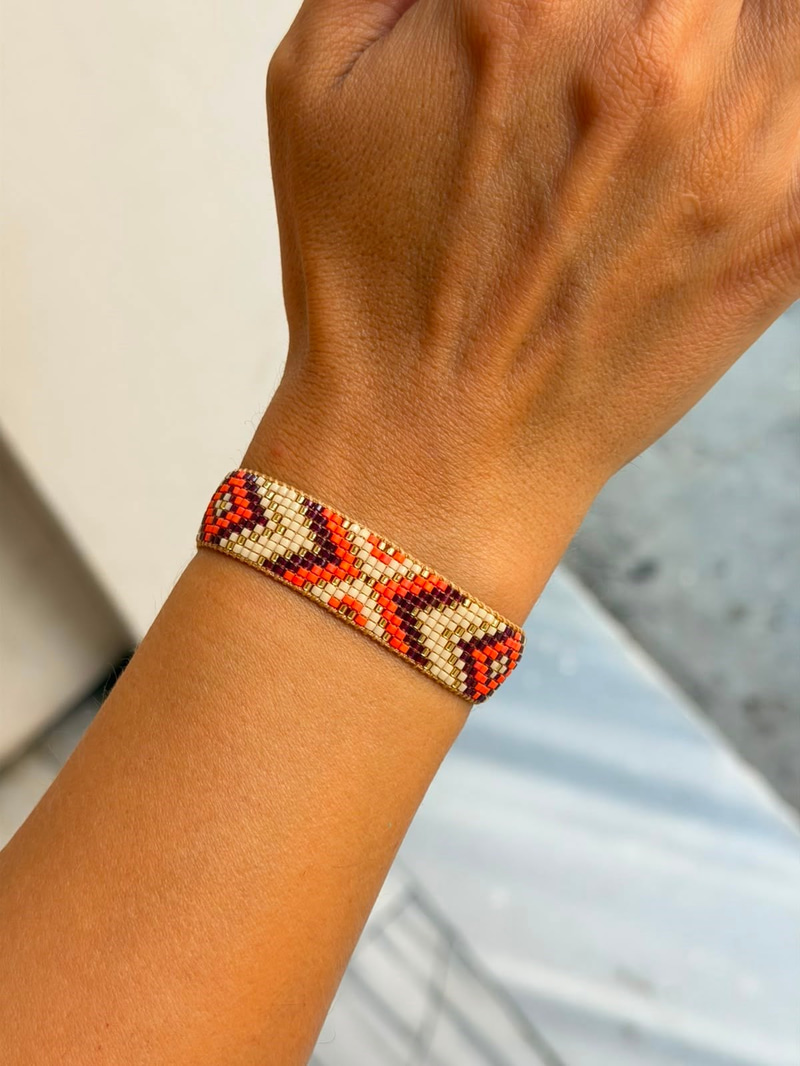 Miyuki Boncuk Kilim Desenli Bileklik Turuncu
