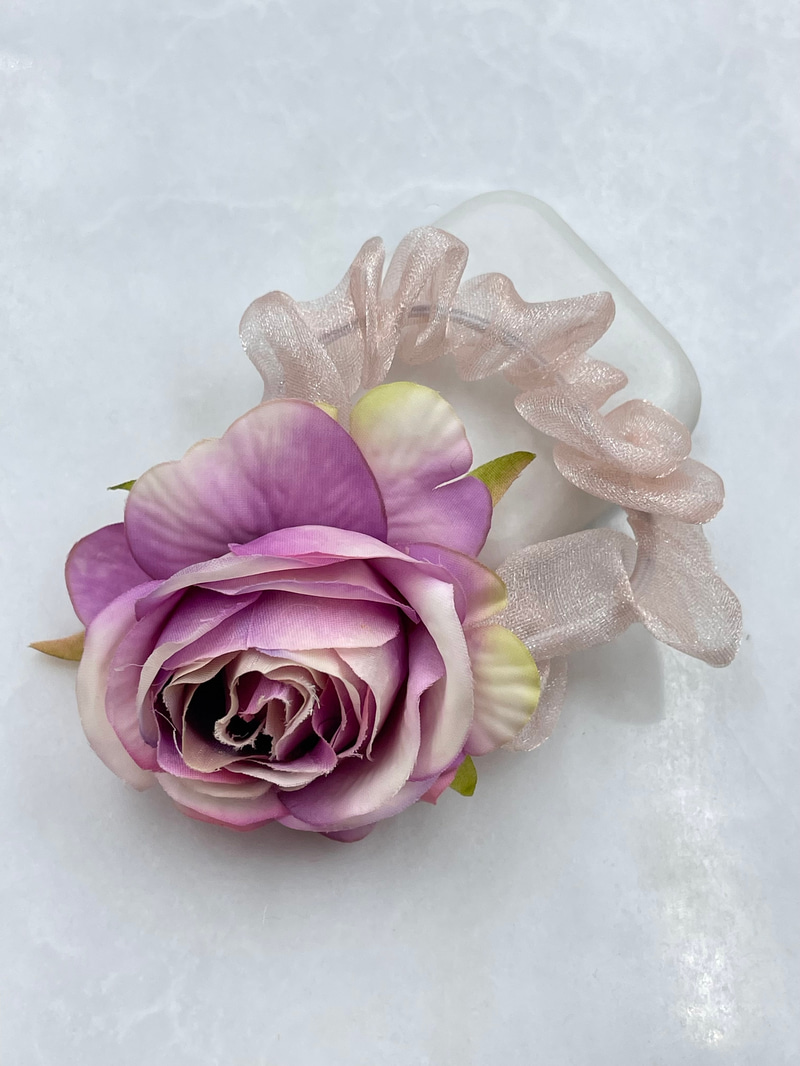 Organze Tül Gül Model Scrunchie Toka Mor