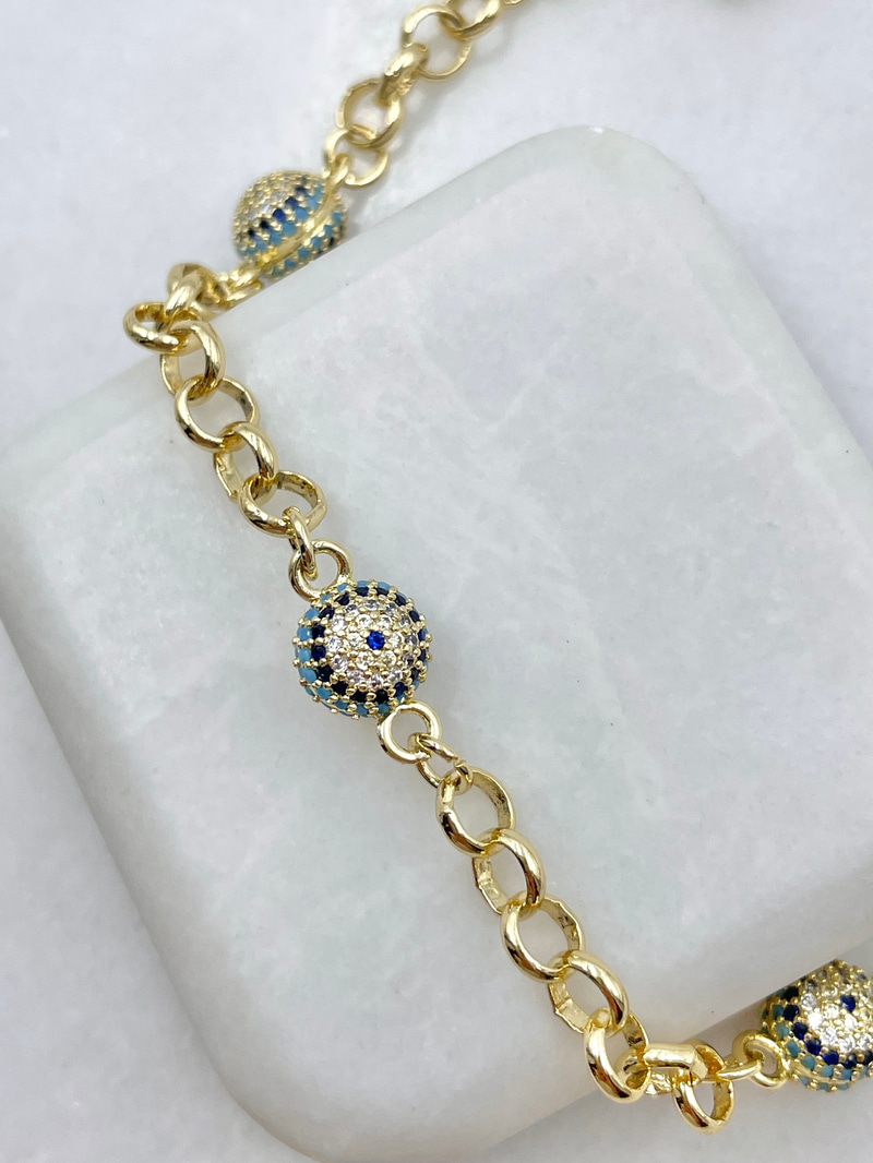 Altın Kaplama Zirkon Taşlı Üçlü Nazar Bileklik Gold