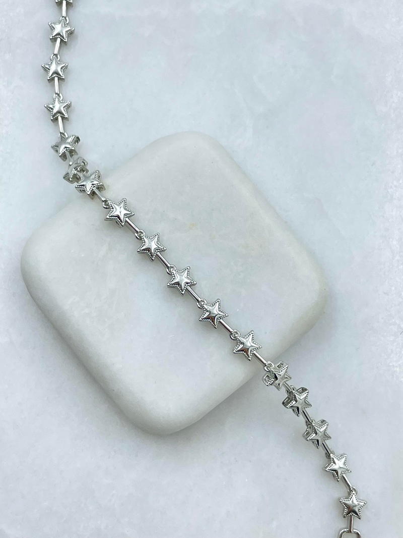 Altın Kaplama Sıralı Minimal Yıldız Bileklik Gümüş
