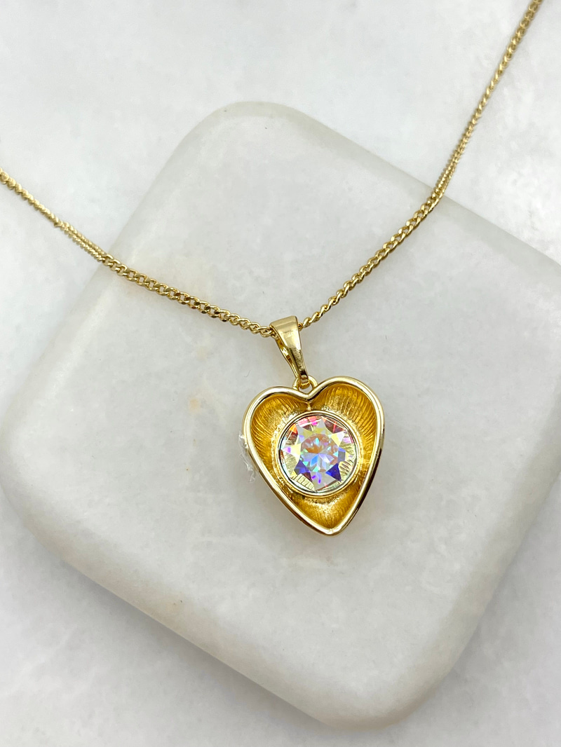 Özel Seri Swarovski Kalp Sallantılı Kolye Gold
