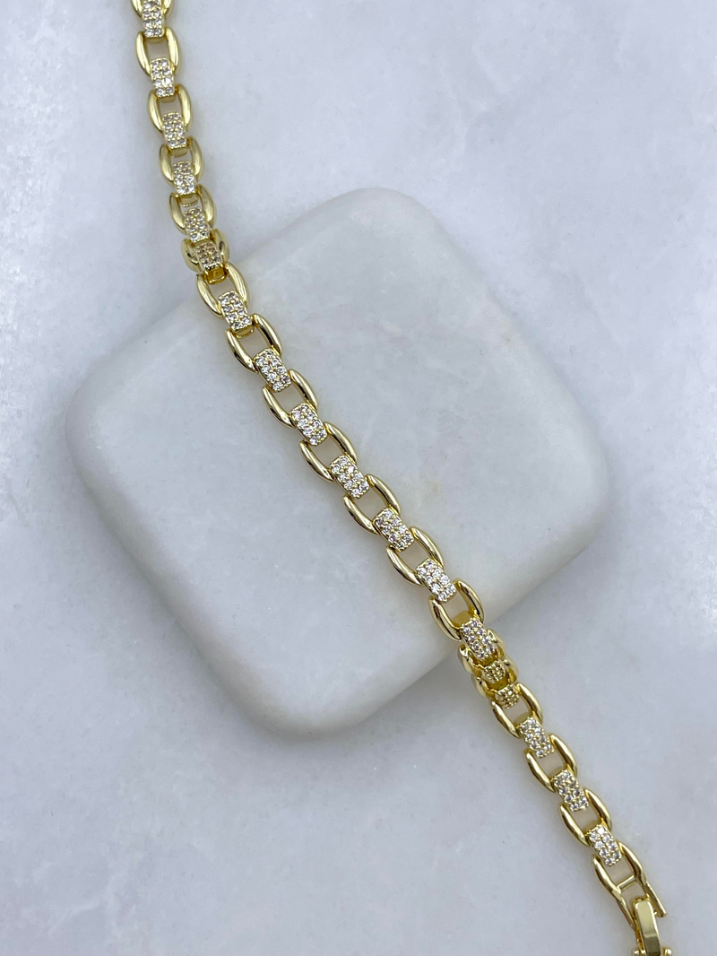 Altın Kaplama Gömme Taşlı Halka Model Bileklik Gold