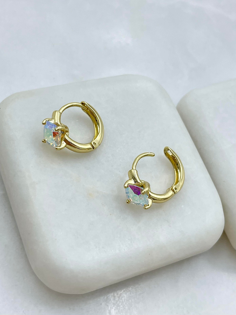 Özel Seri Kare Model Swarovski Halka Küpe Gold