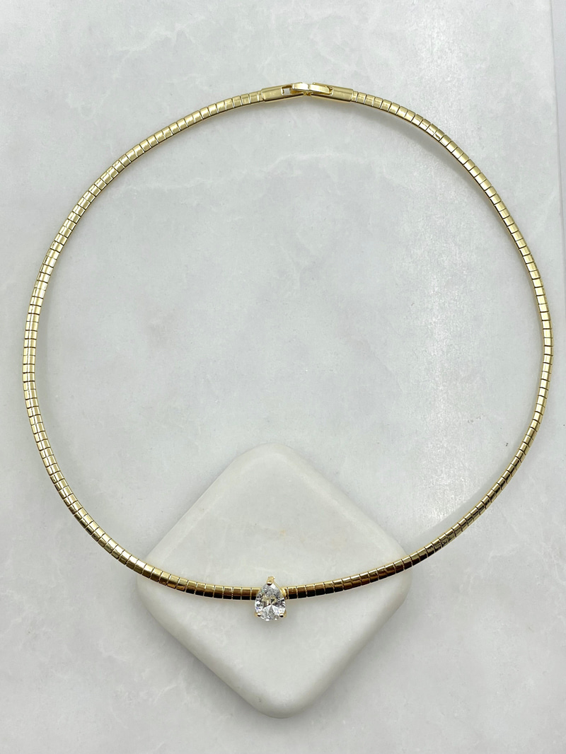 Damla Kristal Taşlı Choker Kolye Gold