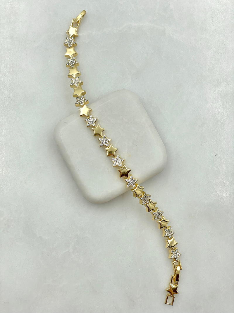 Gömme Taşlı Yıldız Bileklik Gold