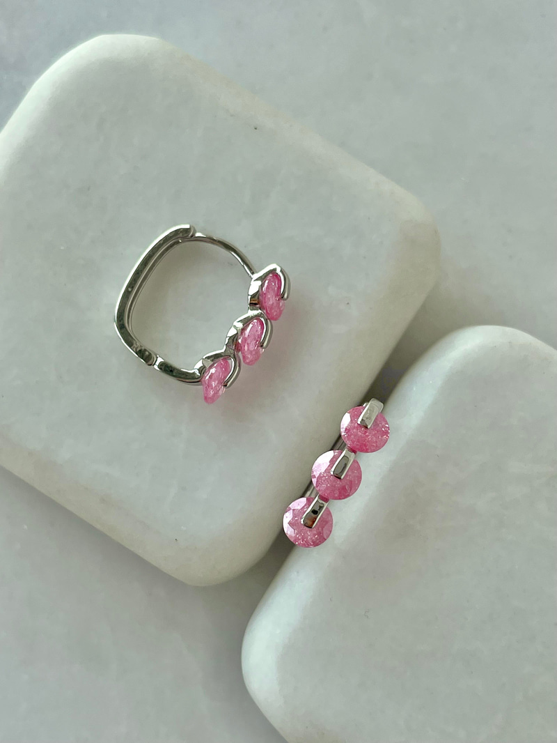 Altın Kaplama Işıltılı Kristal Küpe Pembe-Gümüş
