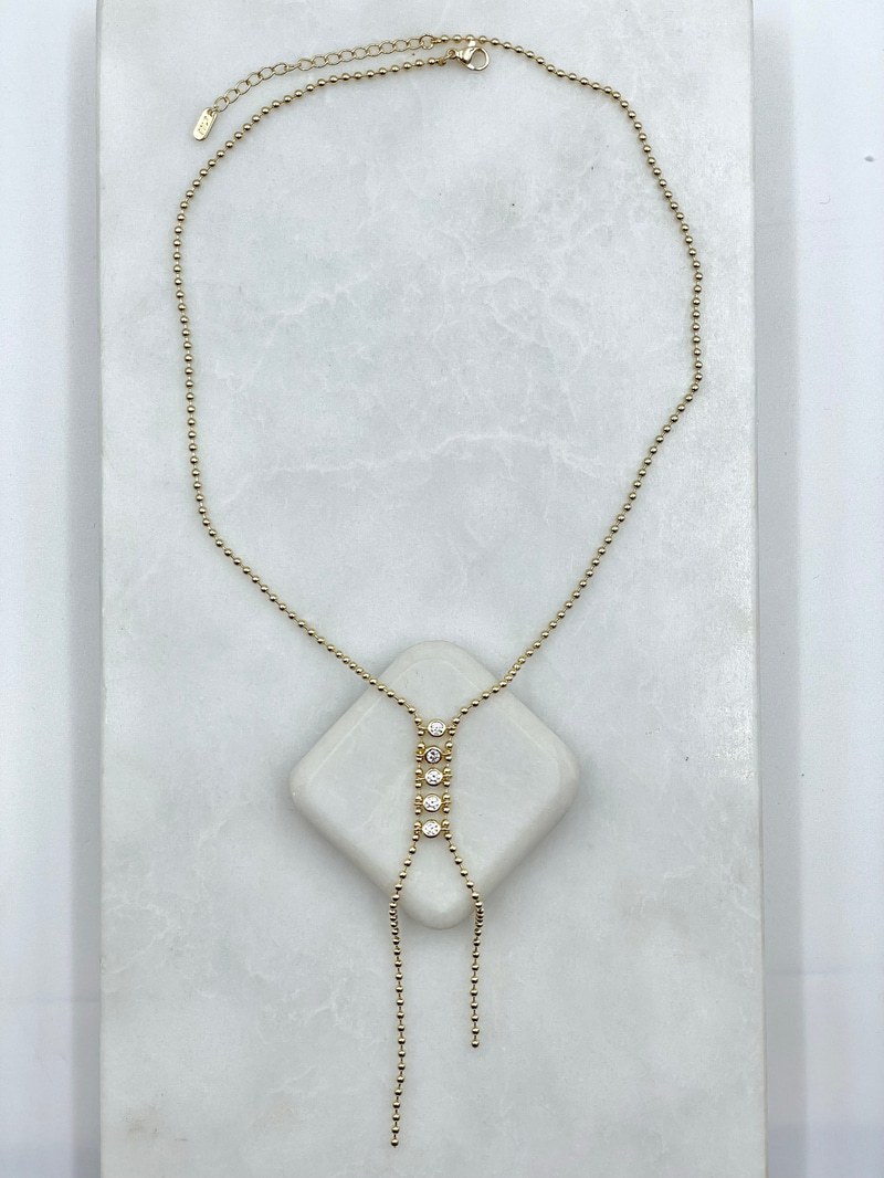 Beşli Kristal Taşlı Topçuk Zincir Y Kolye Gold