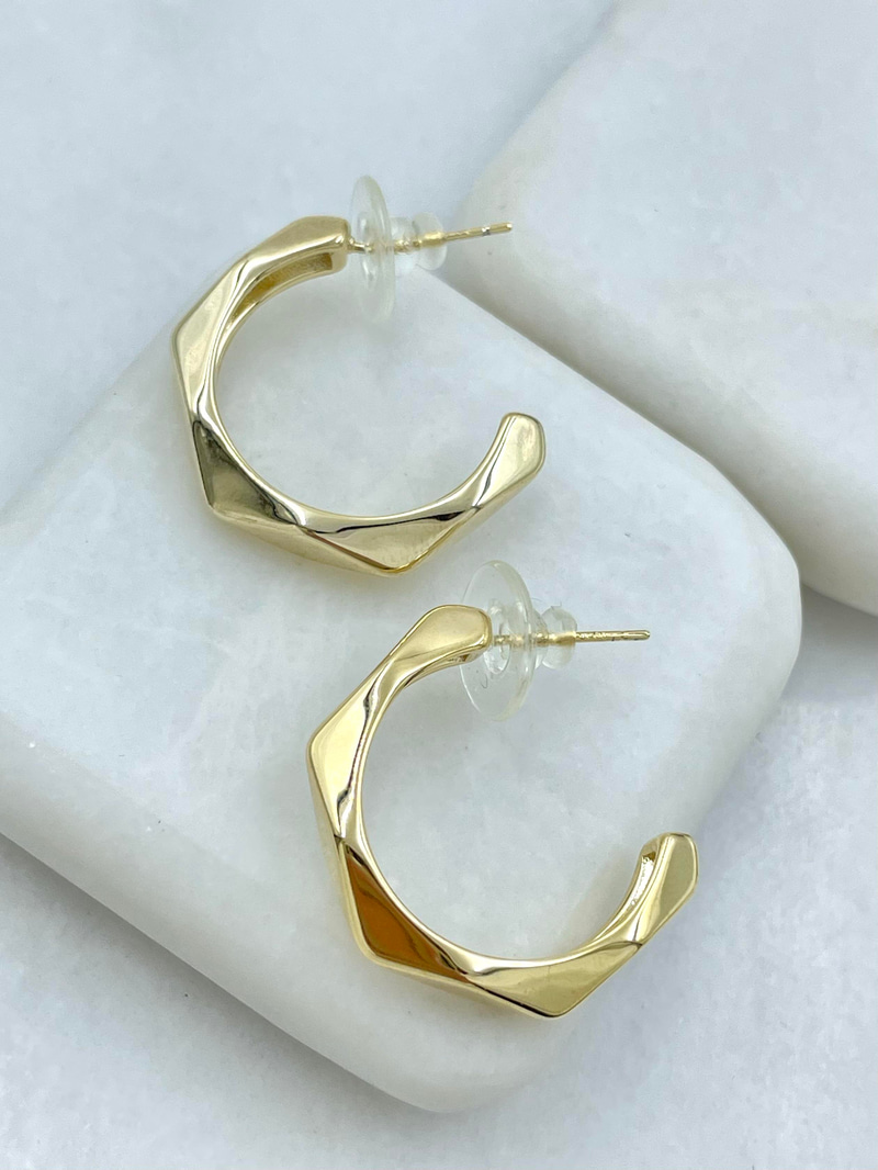 Özel Seri Üçgen Yansımalı Halka Küpe 2.7 cm Gold