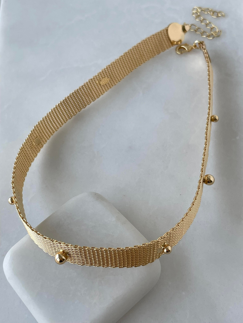 Altın Kaplama Topçuklu Hasır Kolye Gold