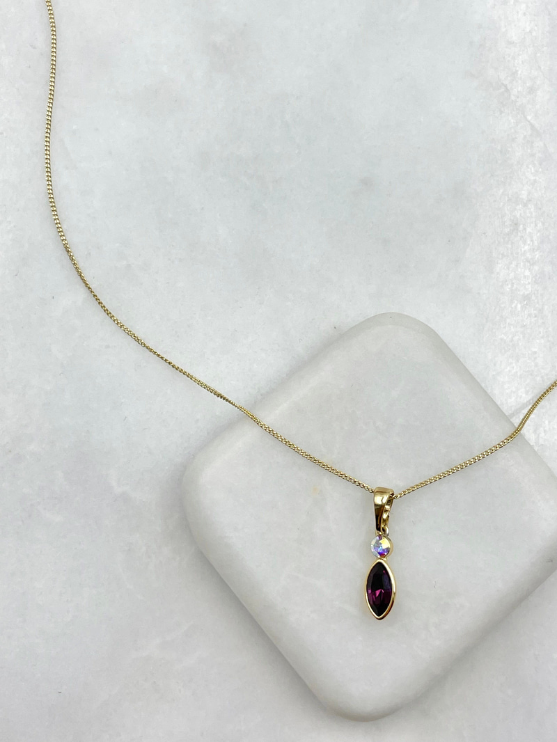 Özel Seri Mor Taşlı Swarovski Tasarım Kolye Gold