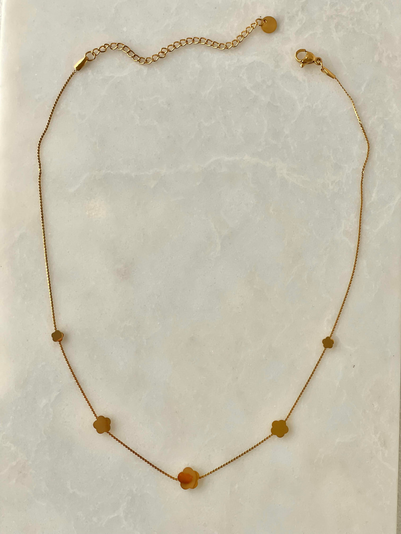 Çelik Beşli Çiçek Plaka Minimal Kolye