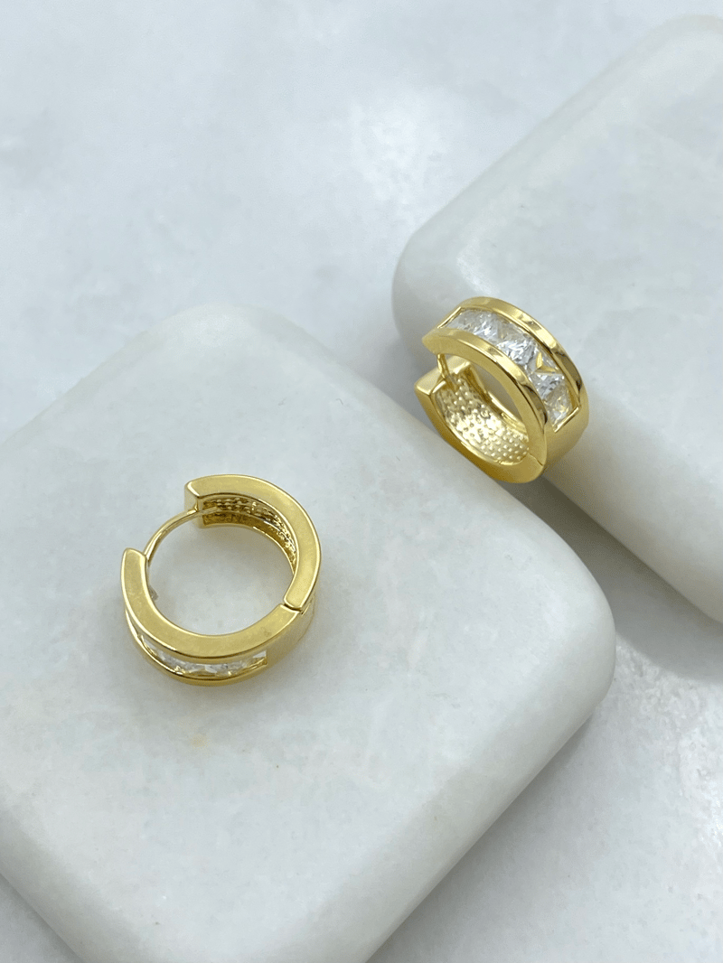 Özel Seri Kare Swarovski Taşlı Halka Küpe Gold