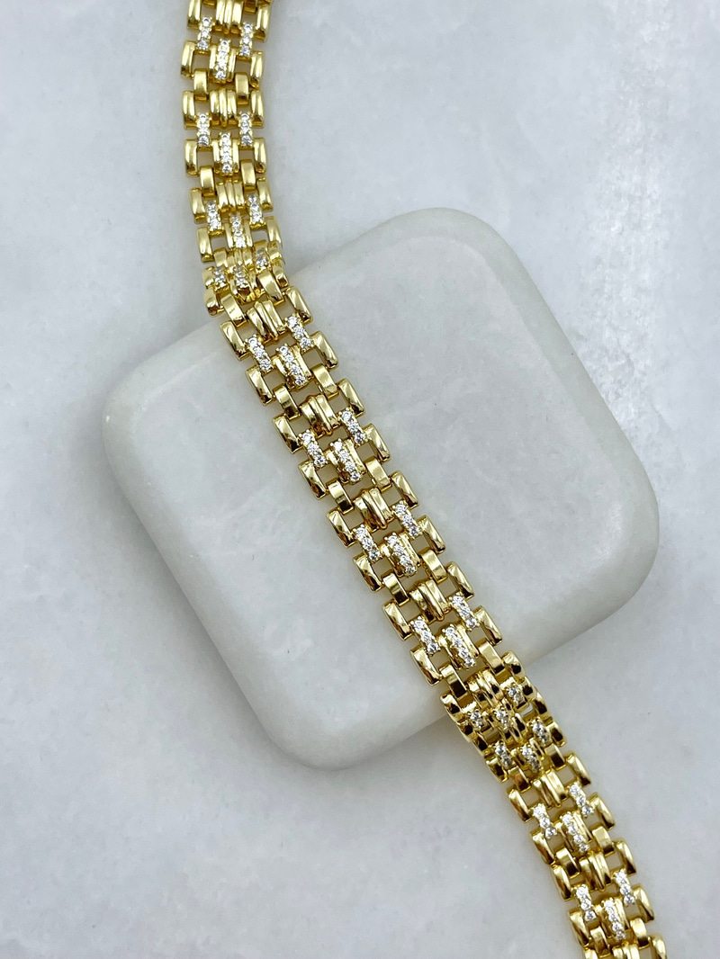 Özel Seri Zirkon Taşlı Kordon Model Bileklik Gold