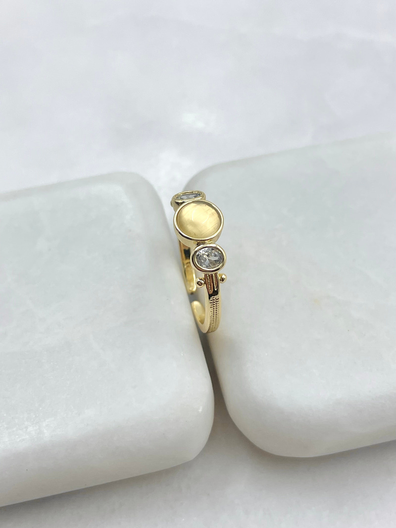 Altın Kaplama Opal ve Kristal Taşlı Vintage Yüzük Gold