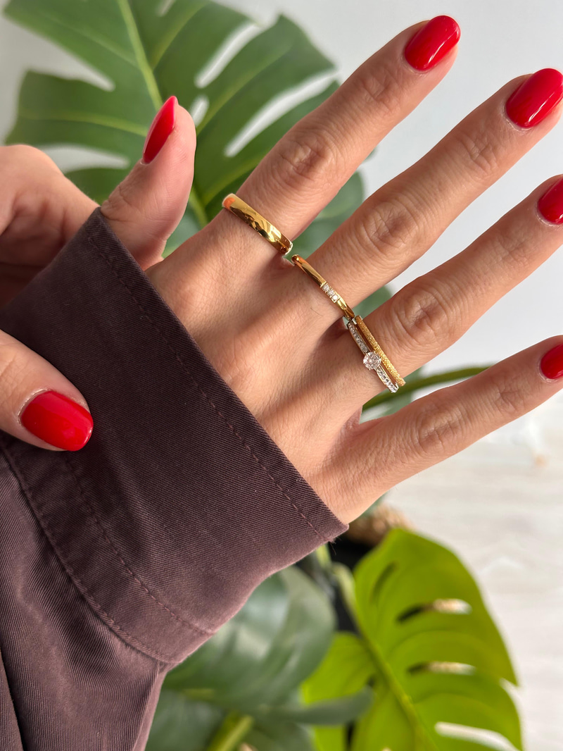 Çelik Bombe Kesim Basic Yüzük Gold