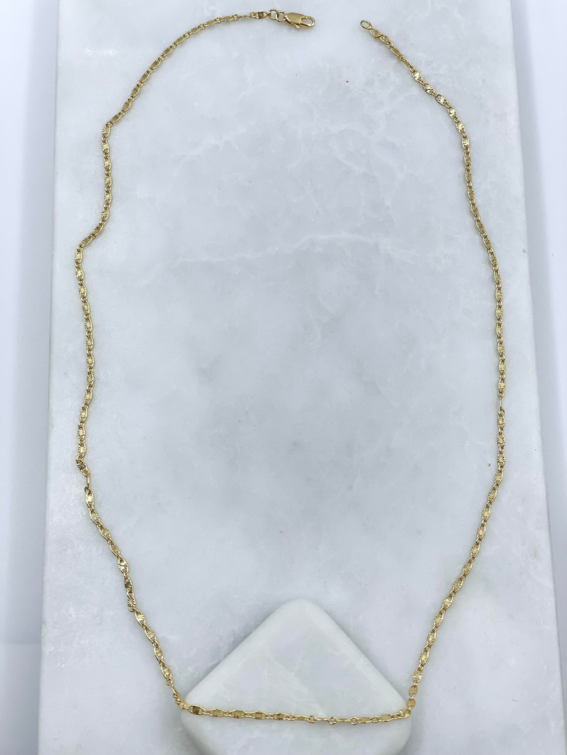 Altın Kaplama Lazer Kesim Işıltılı Zincir Kolye 60 cm Gold