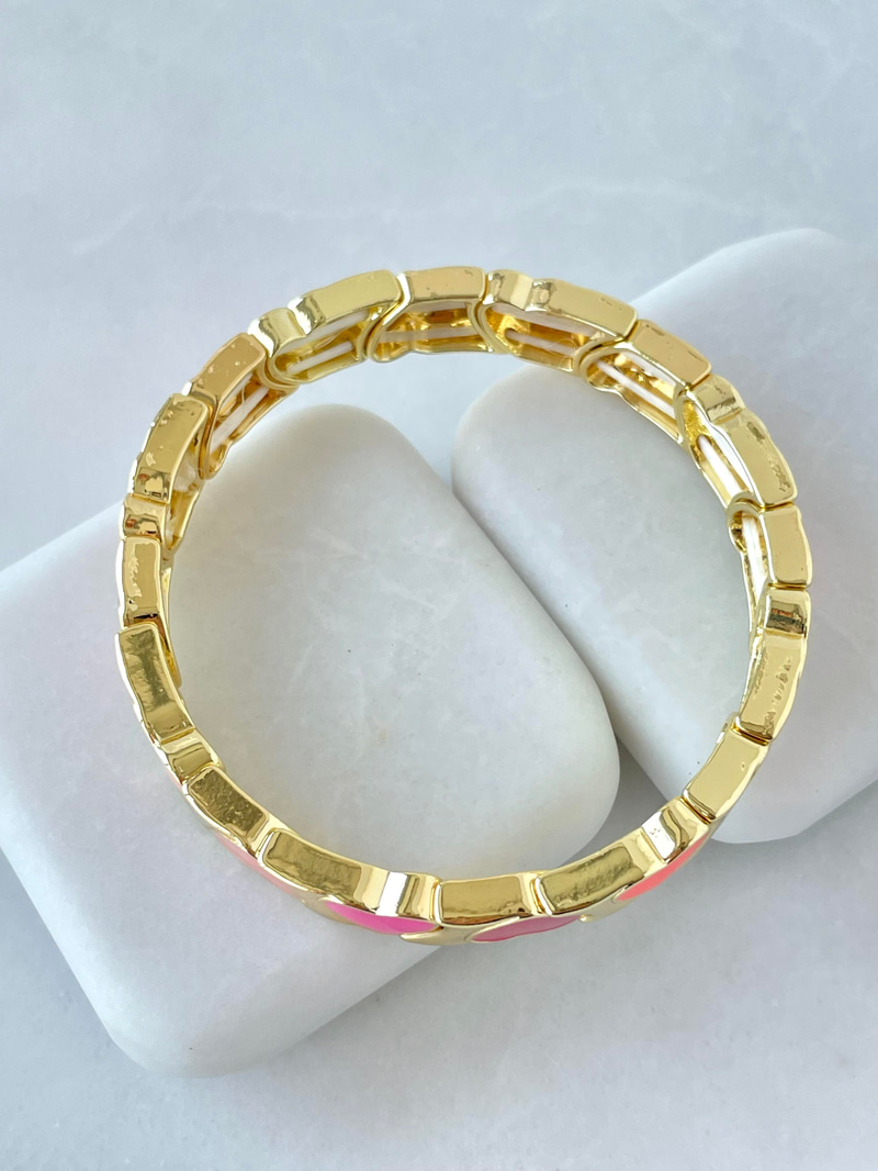 Gold Detaylı Kalp Porselen Lastik Bileklik Gold