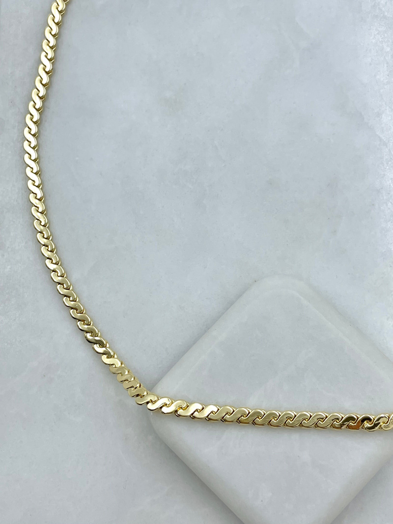 Altın Kaplama Dalga Plaka Kolye 45 cm Gold