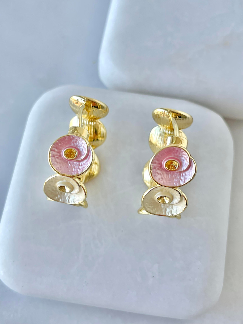 Altın Kaplama Gold Detaylı Sedefli Daire Halka Küpe Pembe