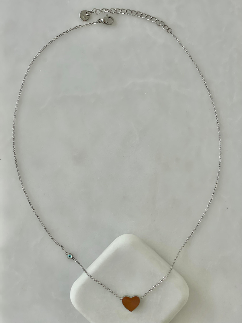 Çelik Nazarlı Minimal Kalp Kolye Gümüş
