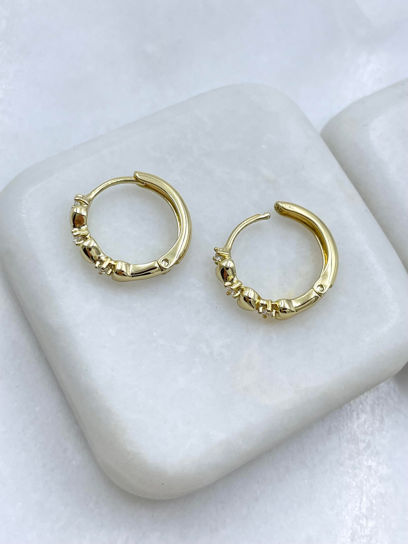 Özel Seri Kristal Taşlı Kalp Model Halka Küpe Gold