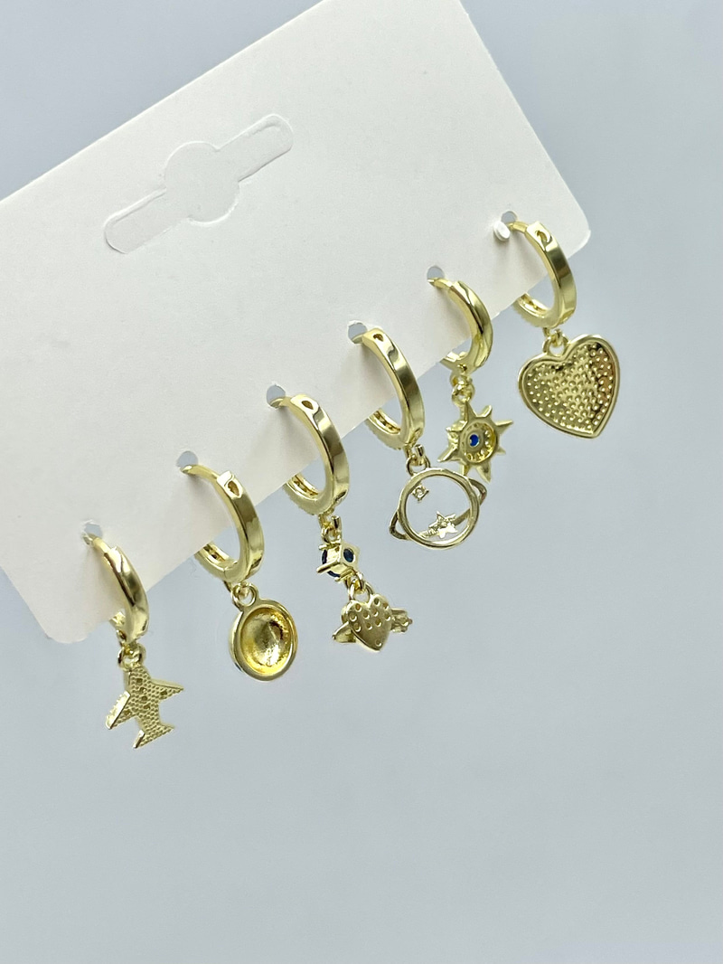 Gömme Taşlı Seyahat Altılı Set Küpe Gold