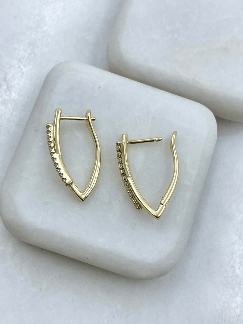 Altın Kaplama Gömme Taşlı Çapraz Model Küpe Gold