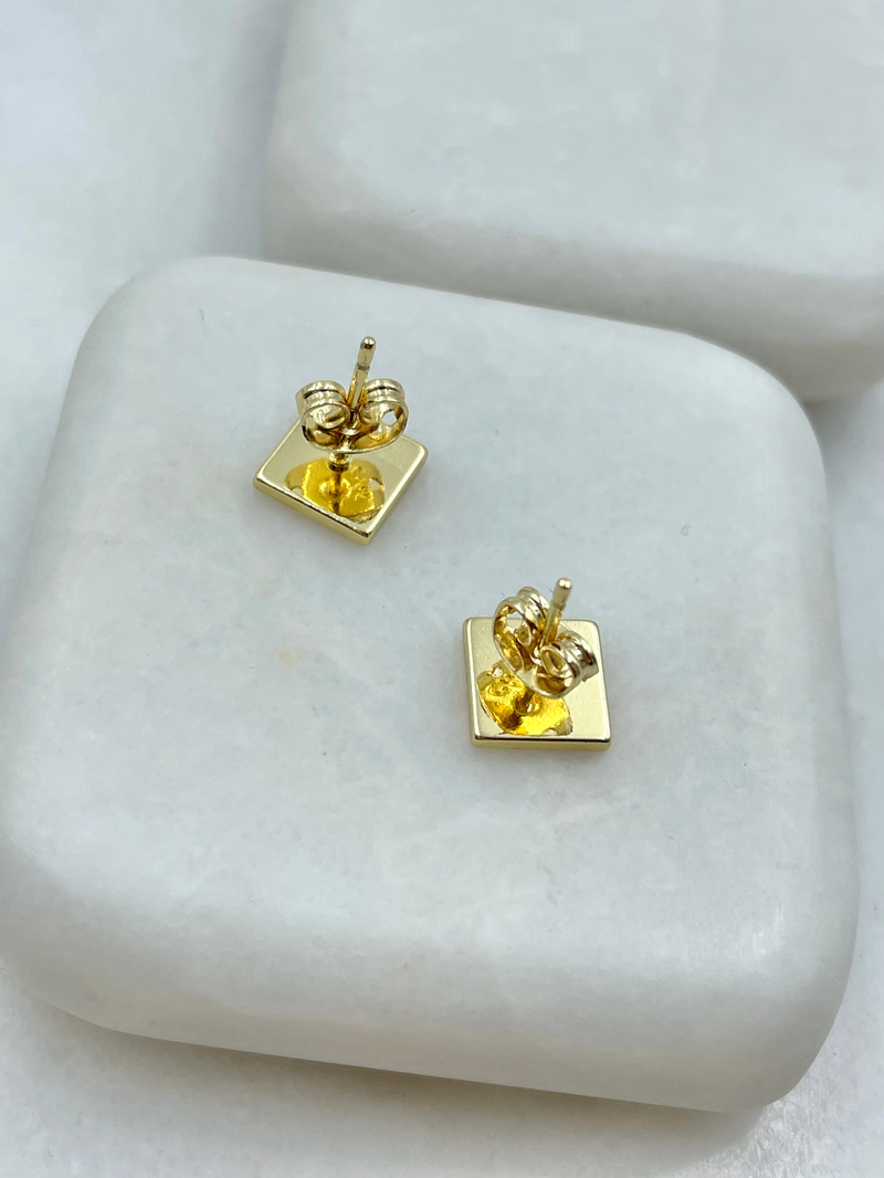 Altın Kaplama Yansımalı Kare Küpe 0.8 mm Gold