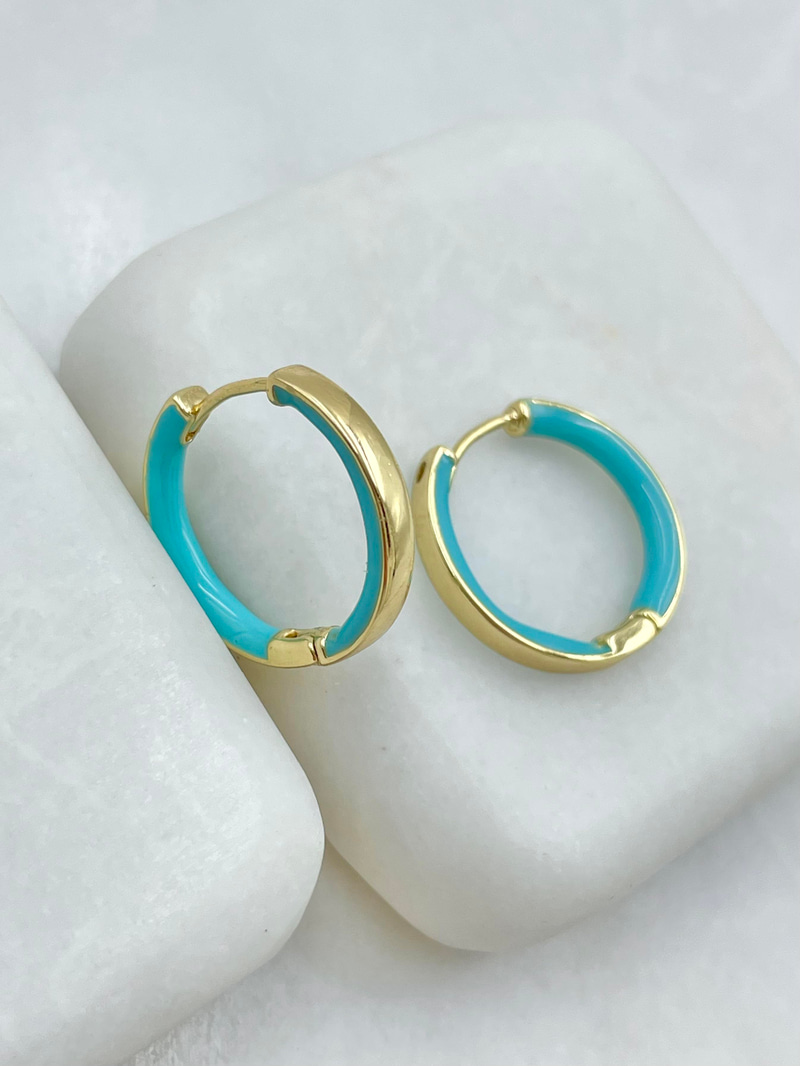 Özel Seri Turkuaz Mine Geçişli Basic Halka Küpe 1.9 cm Gold