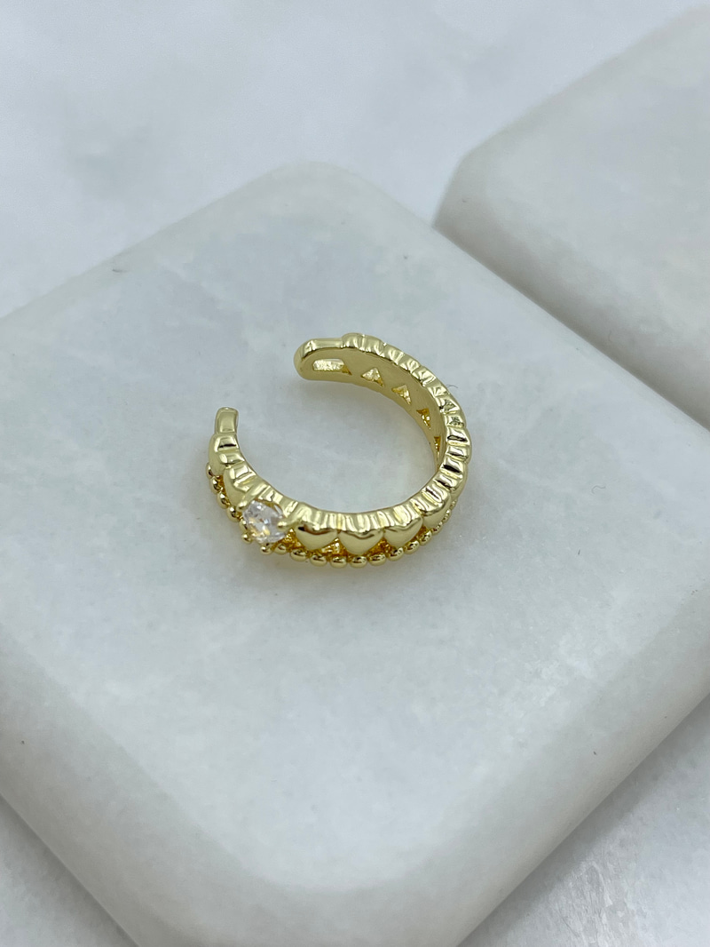 Altın Kaplama Kristal Taşlı Kalp Model Kıkırdak Küpe Gold