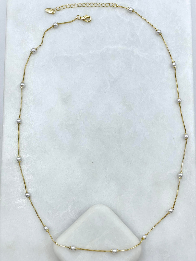 Altın Kaplama İncili Zincir Kolye 55 cm Gold