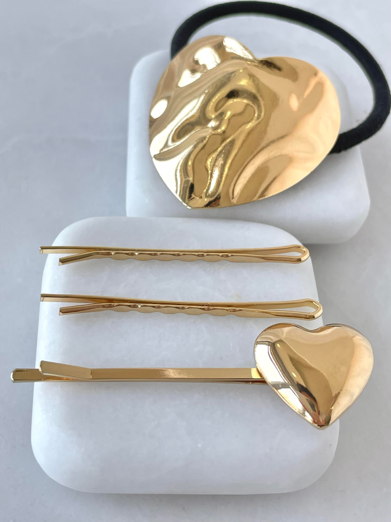 Kalp Model Dörtlü Toka Seti Gold