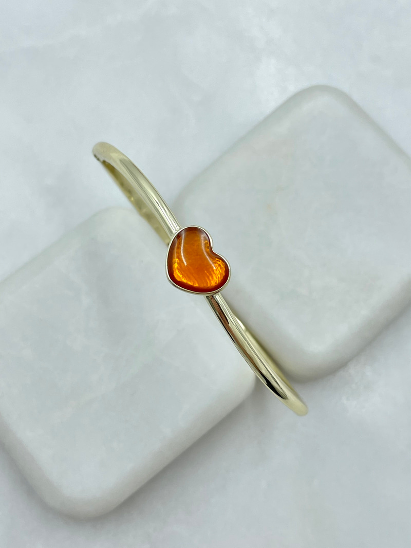 Altın Kaplama Opal Taşlı Kalp Model Kelepçe Bileklik Gold