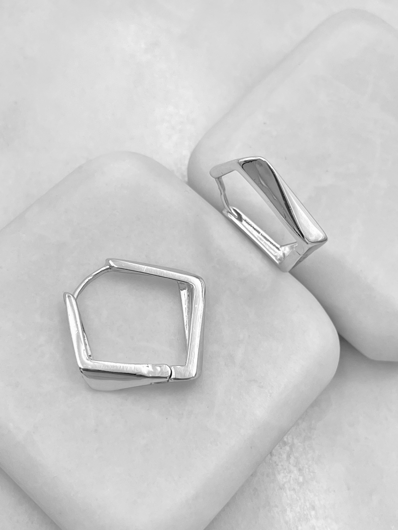 Altın Kaplama Köşeli Halka Küpe 2.2 cm Gümüş