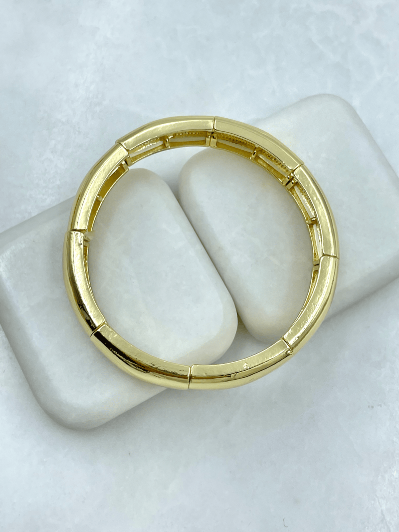 Altın Kaplama Dikdörtgen Plaka Esnek Bileklik Gold