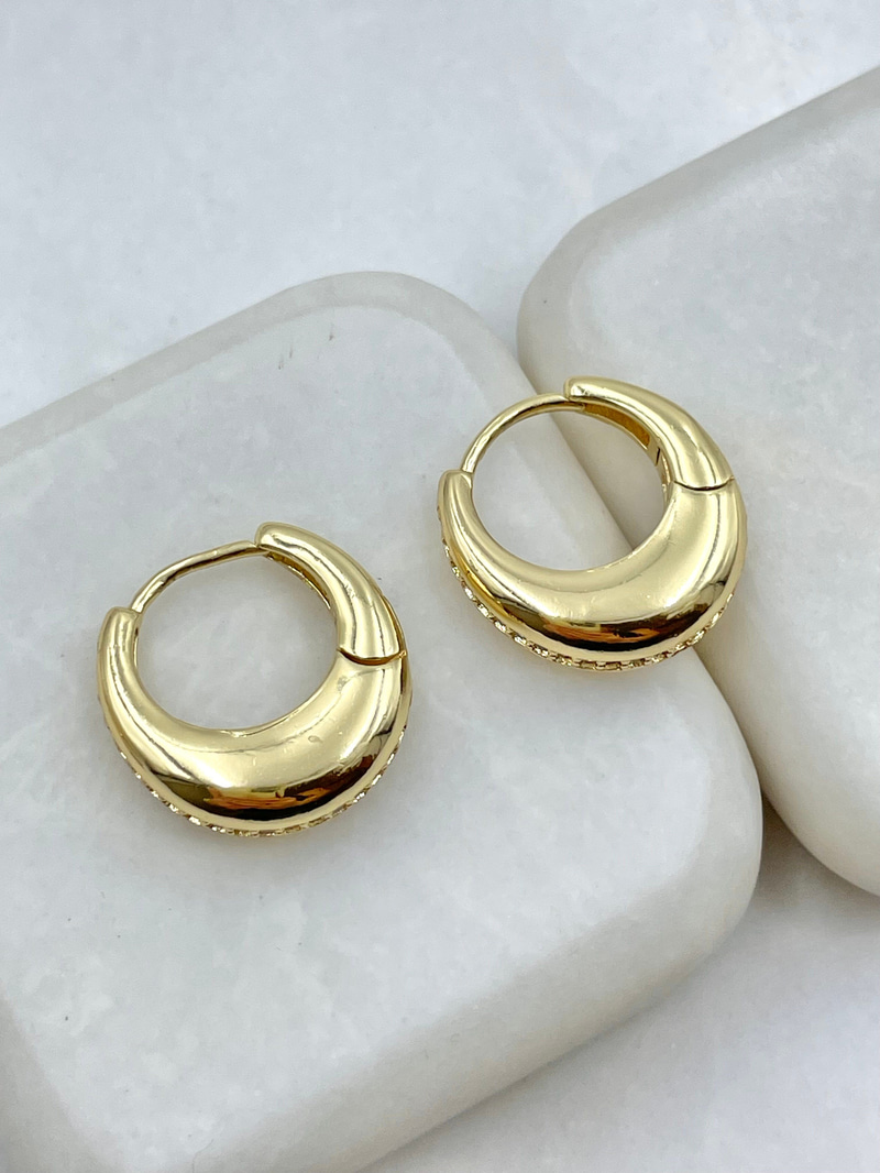 Gömme Taşlı Damla Küpe 1.9 cm Gold