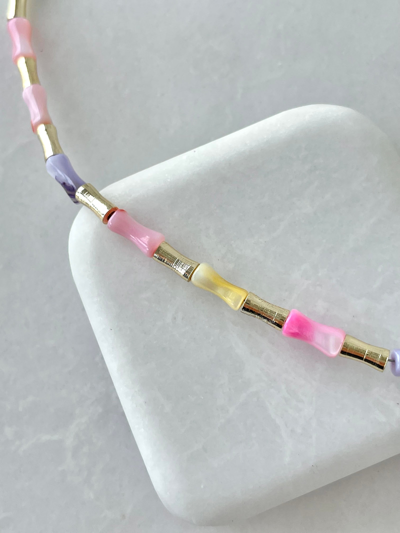 Pastel Renkli Kemik Boncuk Kolye Gold