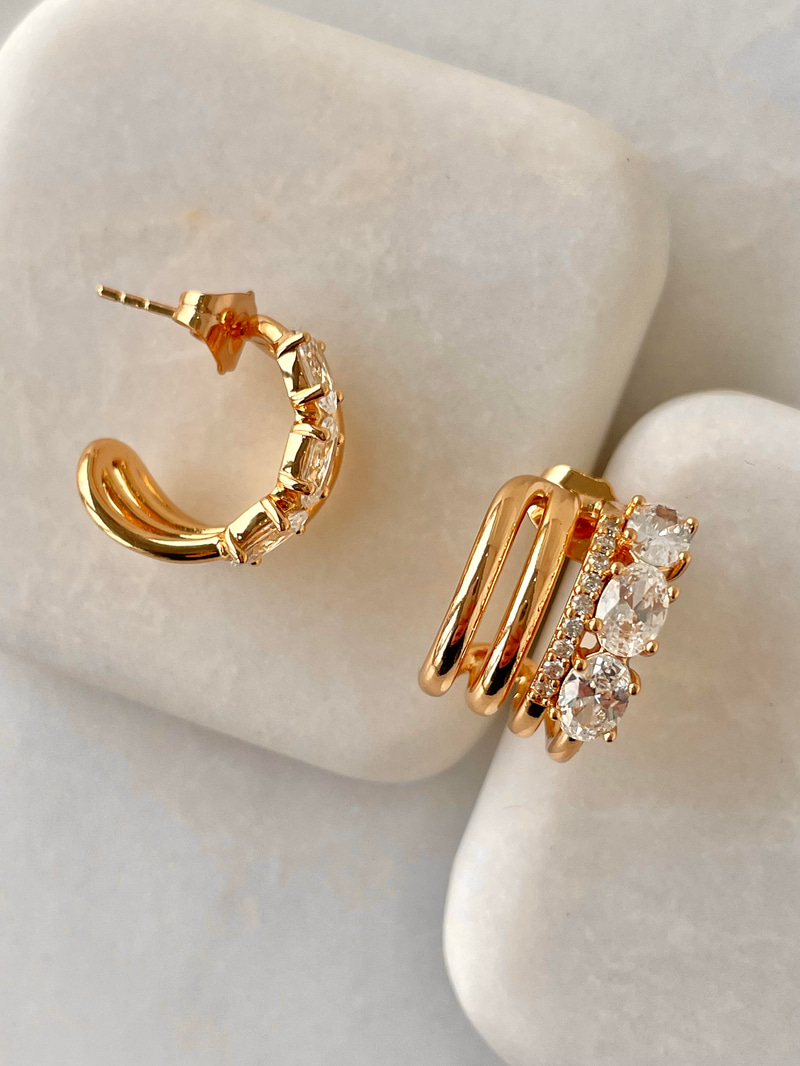 Özel Seri Çoklu Görünüm Oval Kristal Taşlı Küpe
